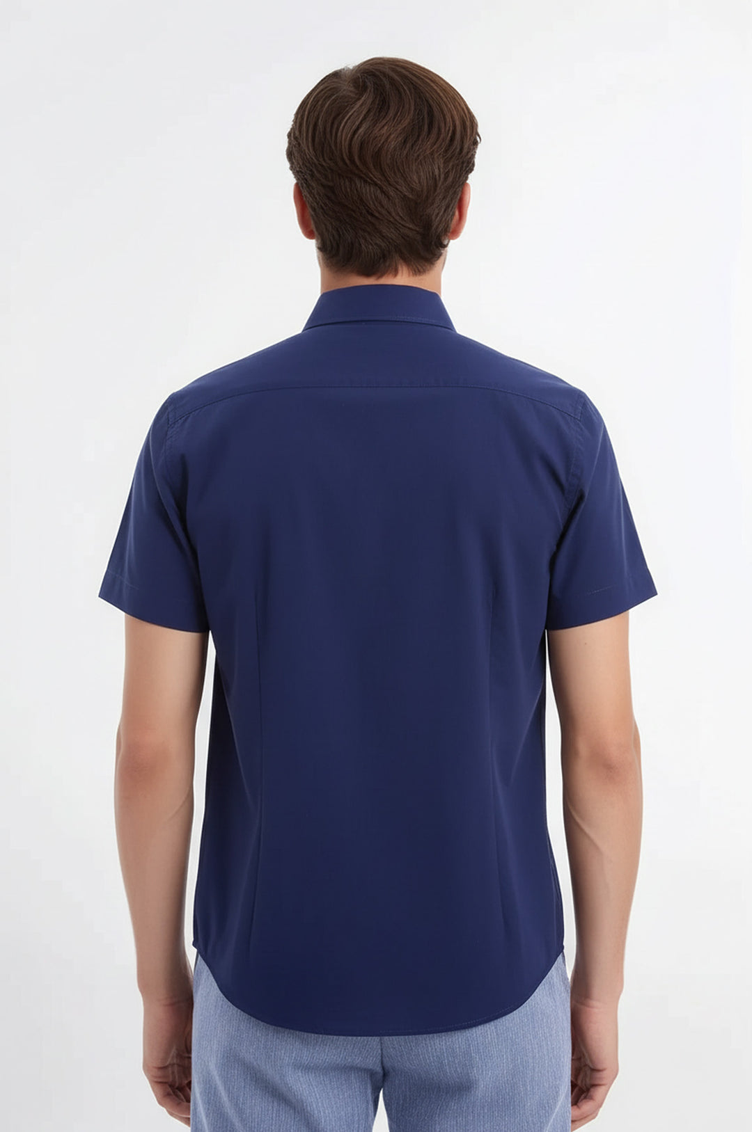 Kısa Kollu Terikoton Slim Fit Lacivert Erkek Gömlek - Wessi