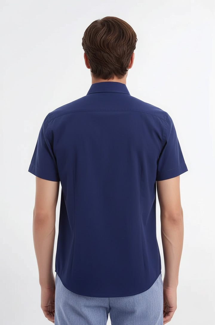 Kısa Kollu Terikoton Slim Fit Lacivert Erkek Gömlek - Wessi