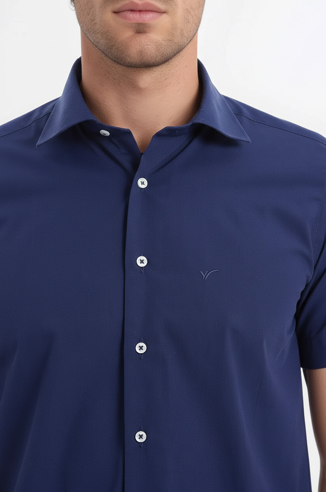 Kısa Kollu Terikoton Slim Fit Lacivert Erkek Gömlek - Wessi