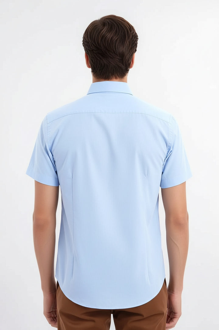 Slim Fit Kısa Kollu Terikoton Mavi Erkek Gömlek - Wessi