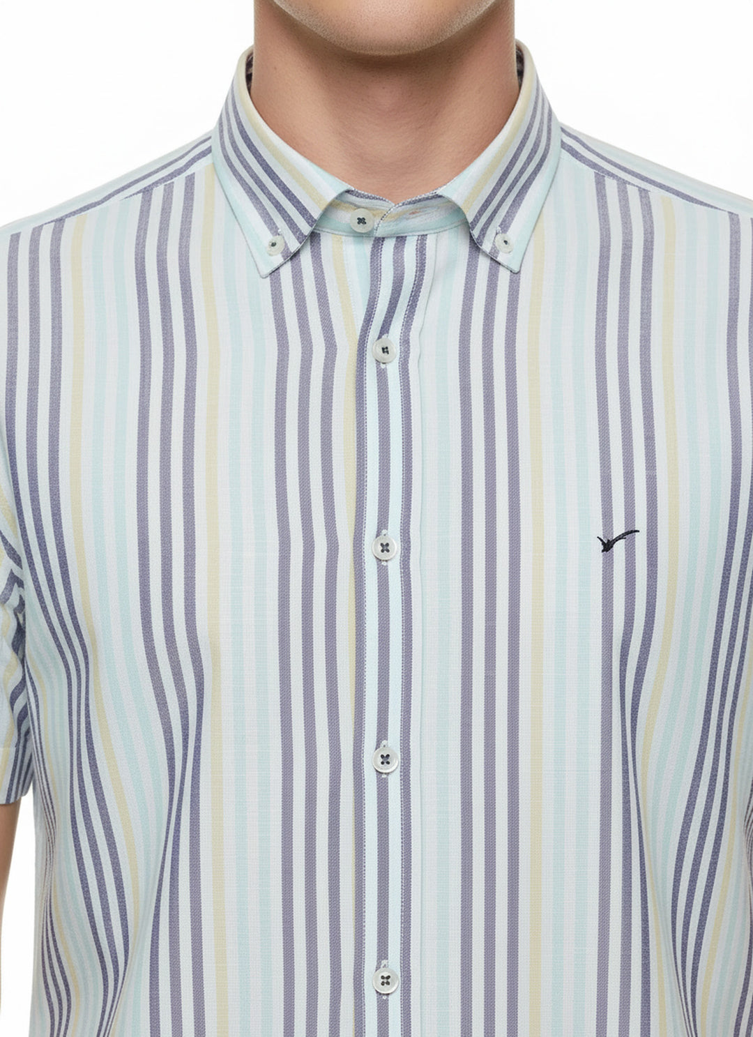 Çizgili Kısa Kollu Mavi Erkek Gömlek - Wessi