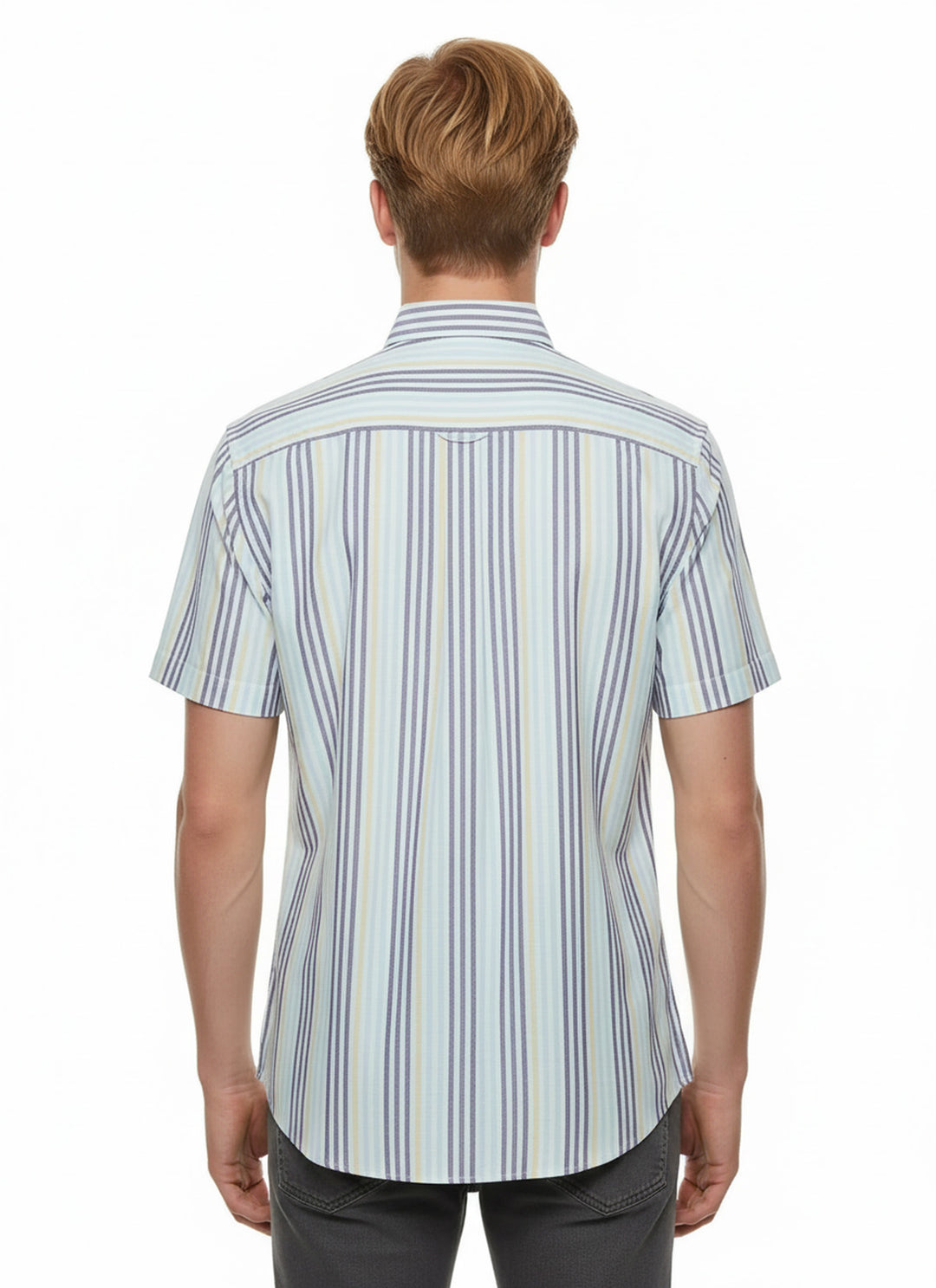 Çizgili Kısa Kollu Mavi Erkek Gömlek - Wessi