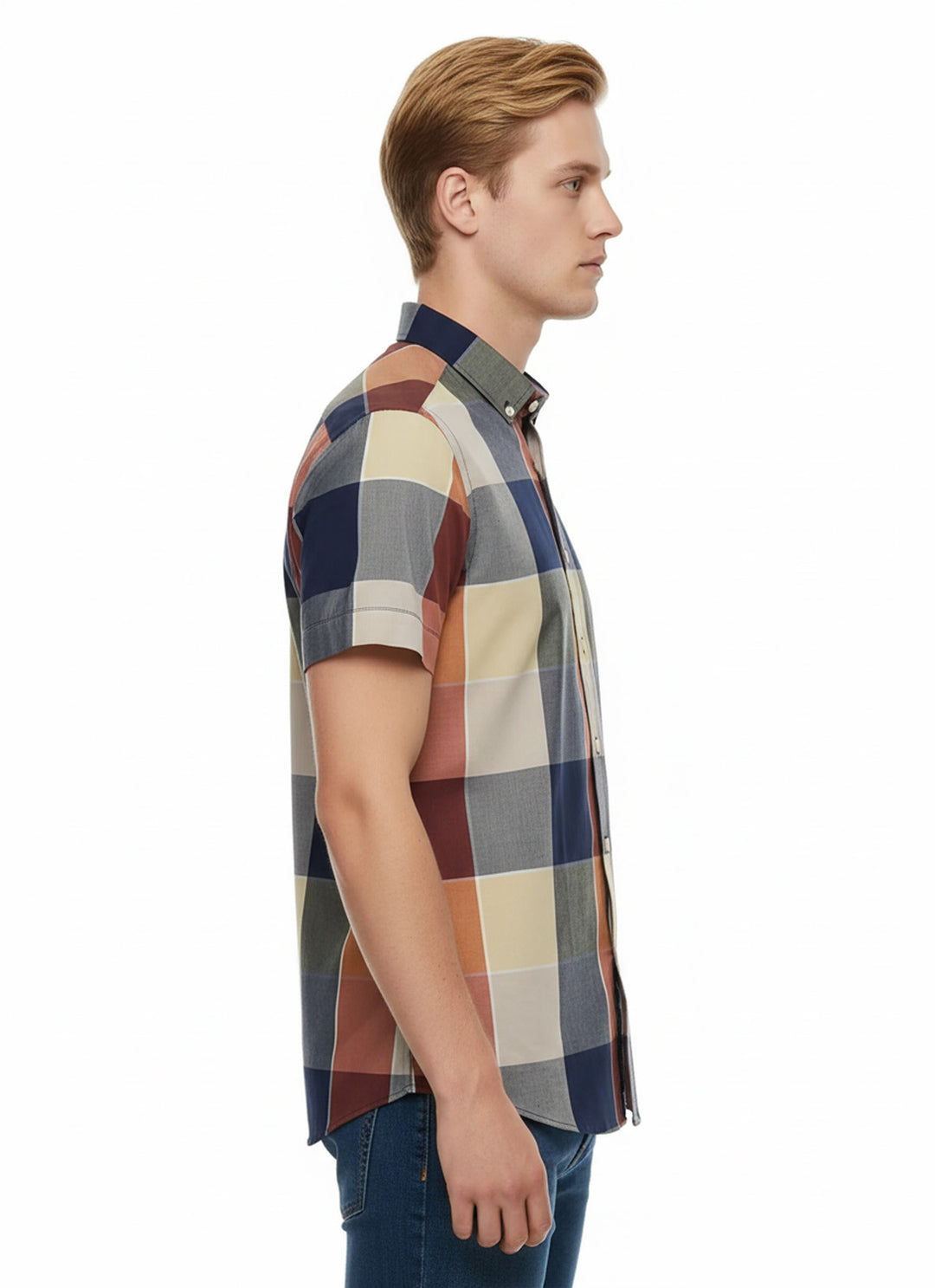 Ekose Desenli Pamuk Slim Fit Lacivert Erkek Gömlek - Wessi