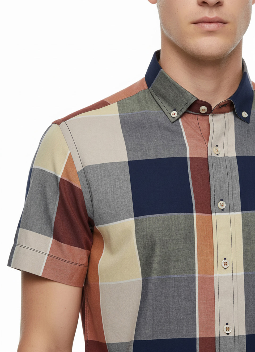 Ekose Desenli Pamuk Slim Fit Lacivert Erkek Gömlek - Wessi