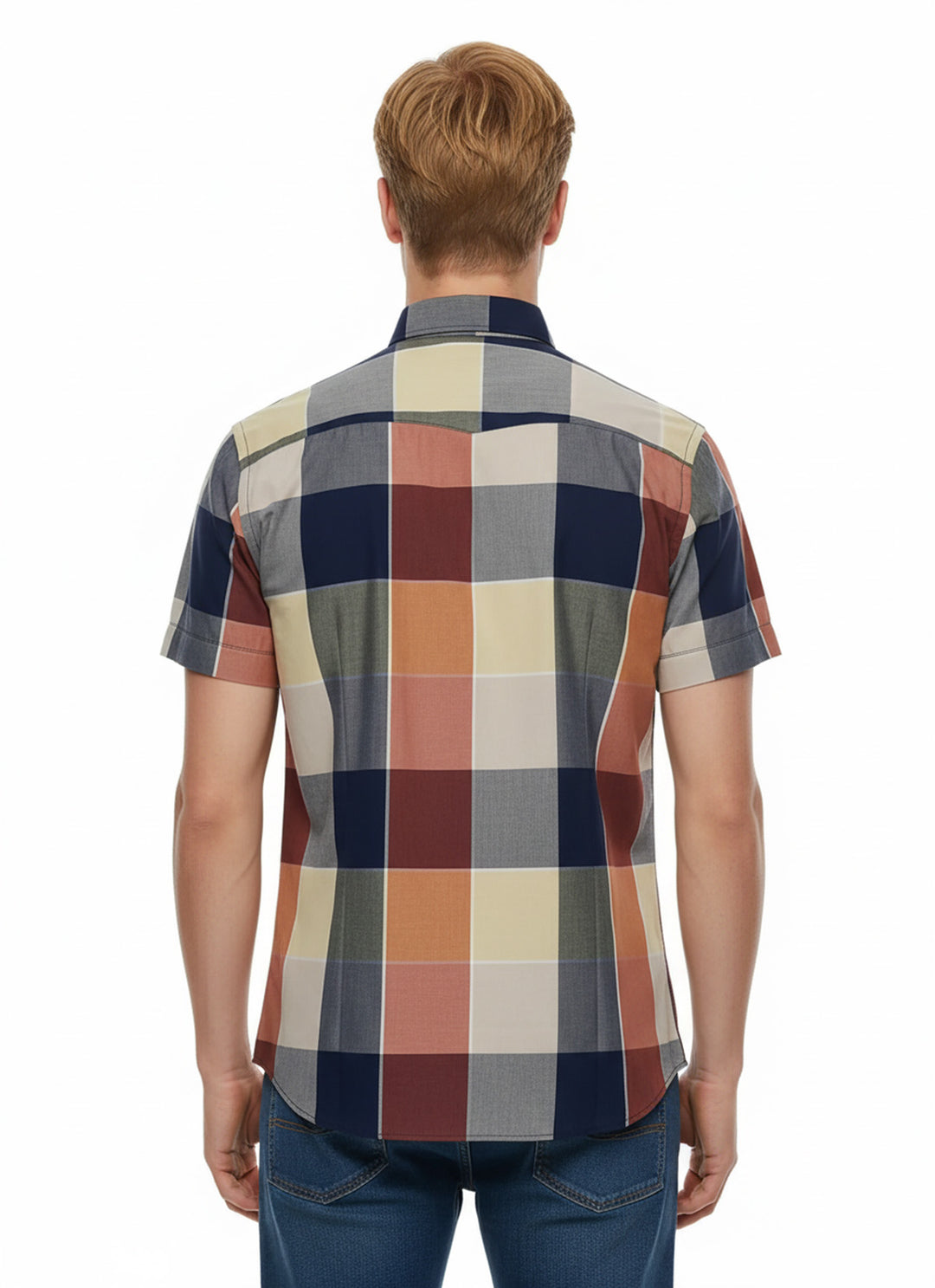 Ekose Desenli Pamuk Slim Fit Lacivert Erkek Gömlek - Wessi