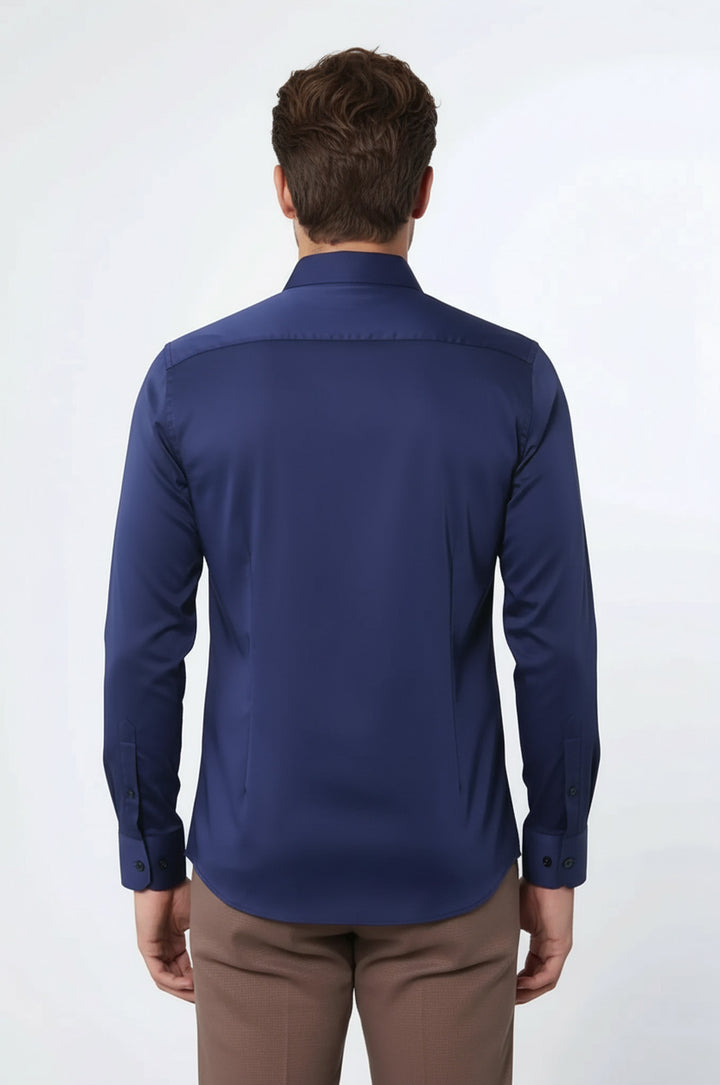 Pamuk Saten Slimfit Lacivert Erkek Gömlek - Wessi