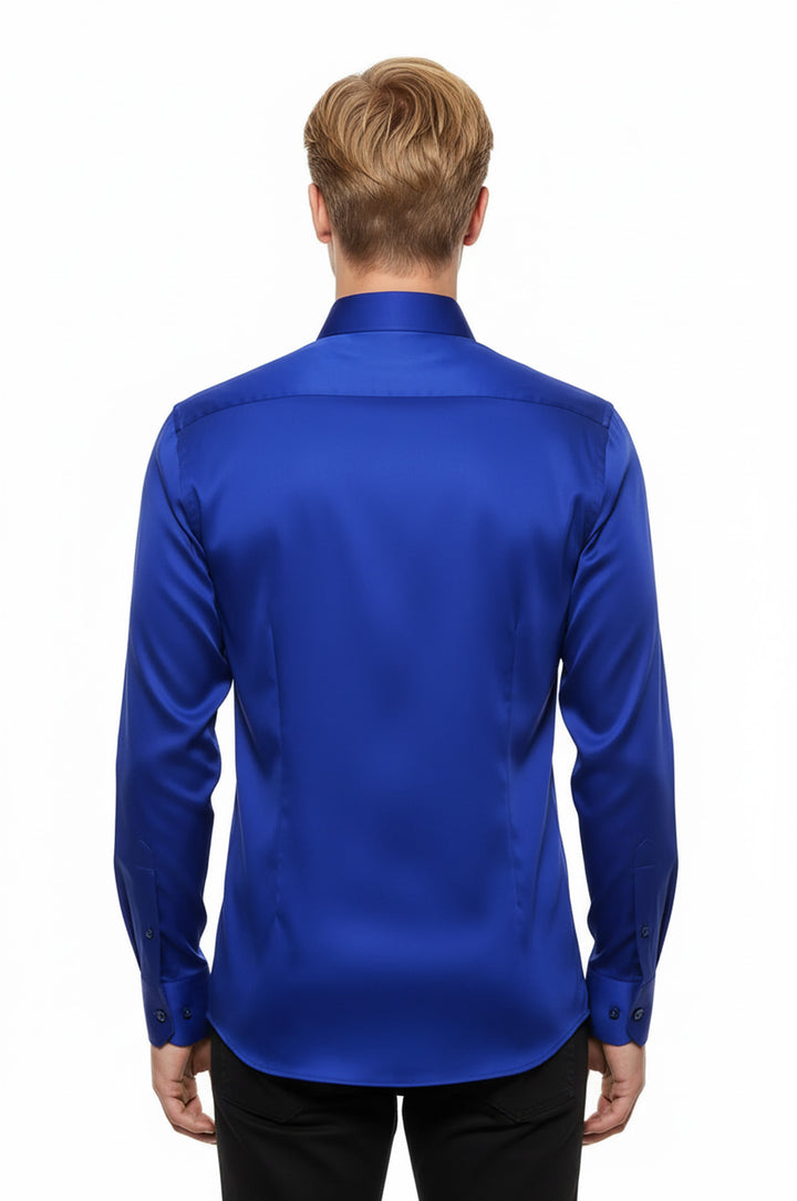 Parlak Mavi Saten Erkek Gömlek - Wessi