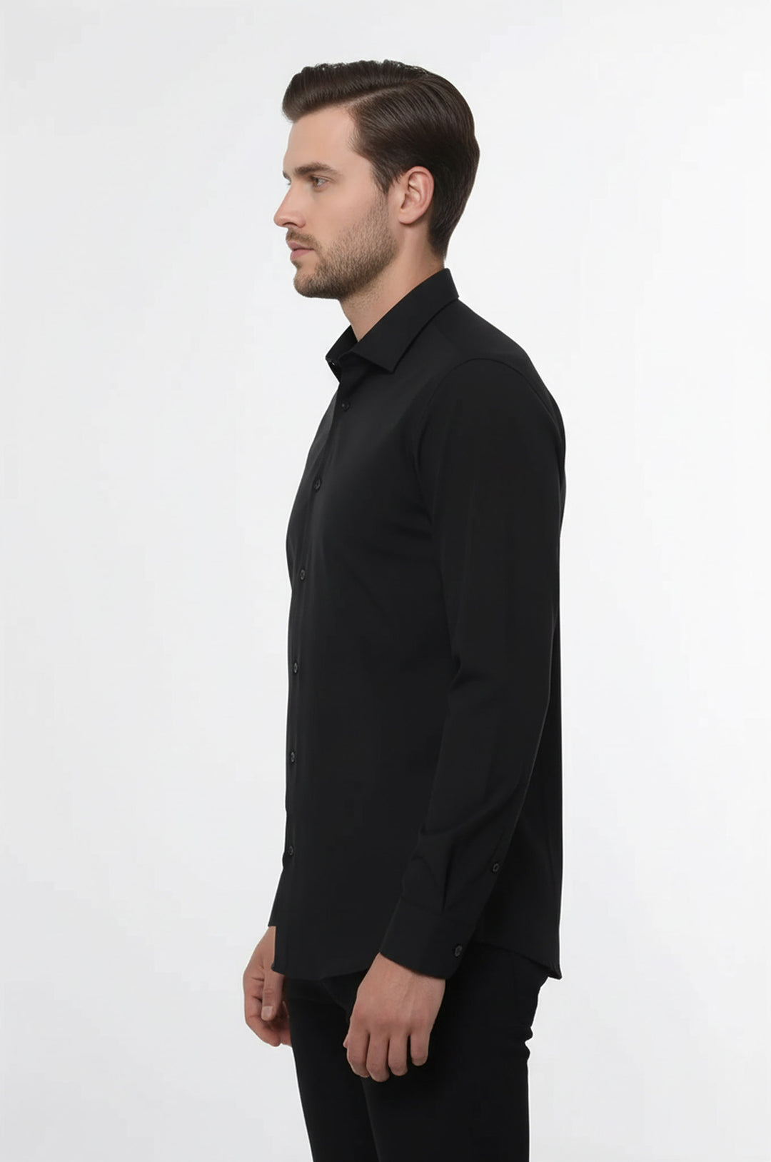 Düz Uzun Kol Regular Fit Siyah Erkek Gömlek - Wessi
