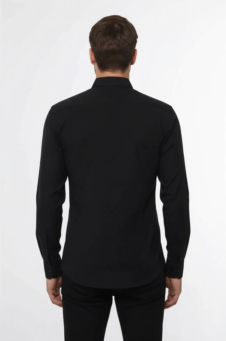 Düz Uzun Kol Regular Fit Siyah Erkek Gömlek - Wessi