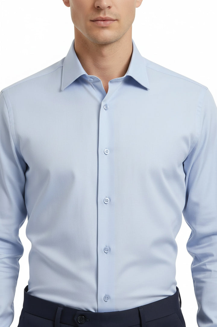 Buz Mavi Düz Uzun Kol Regular Fit Gömlek - Wessi