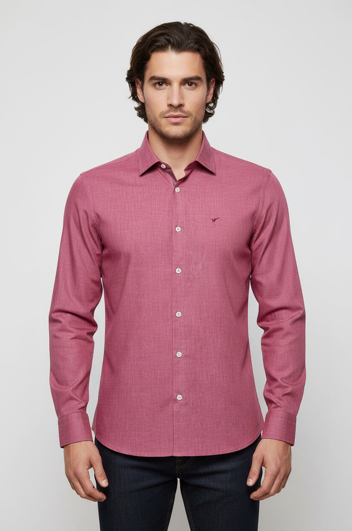 Slim Fit Açık Bordo Uzun Kollu Erkek Gömlek - Wessi