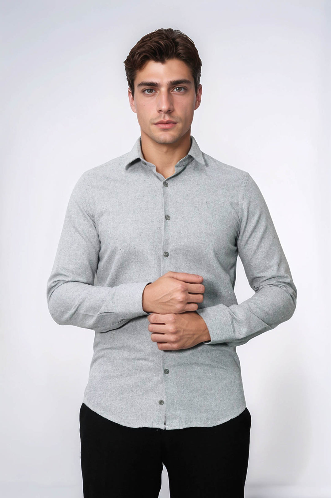 Desensiz Slimfit Açık Gri Erkek Oduncu Gömlek - Wessi