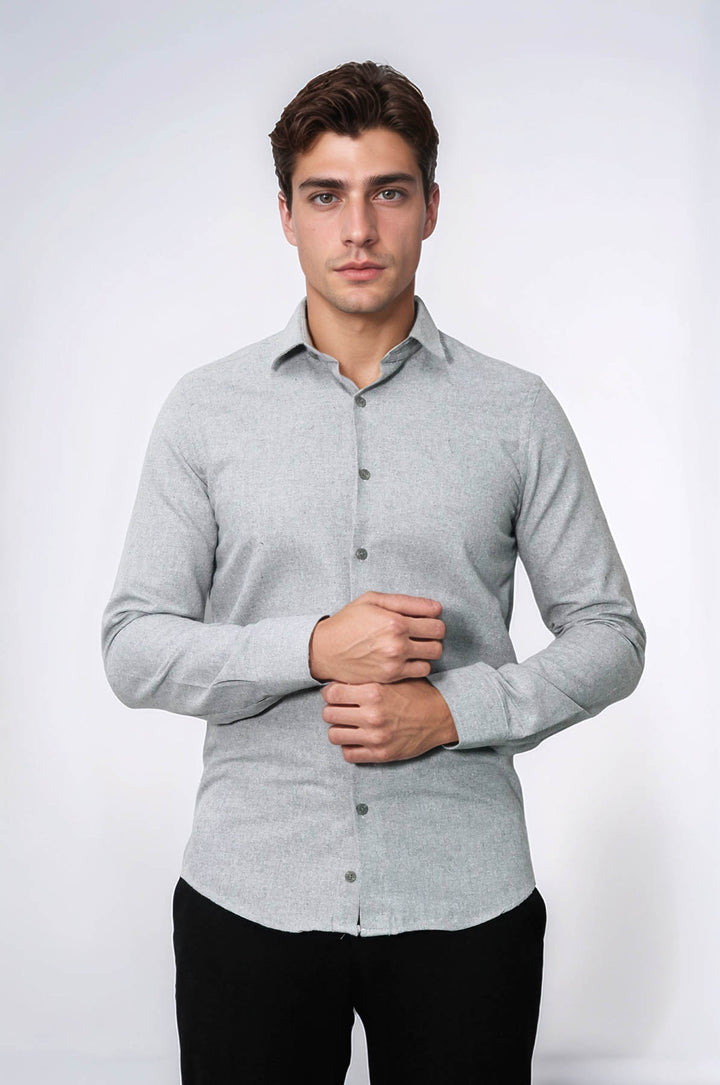 Desensiz Slimfit Açık Gri Erkek Oduncu Gömlek - Wessi