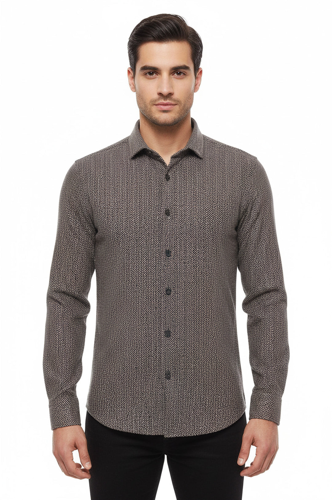 Kahverengi Desensiz Slim Fit Oduncu Gömlek - Wessi