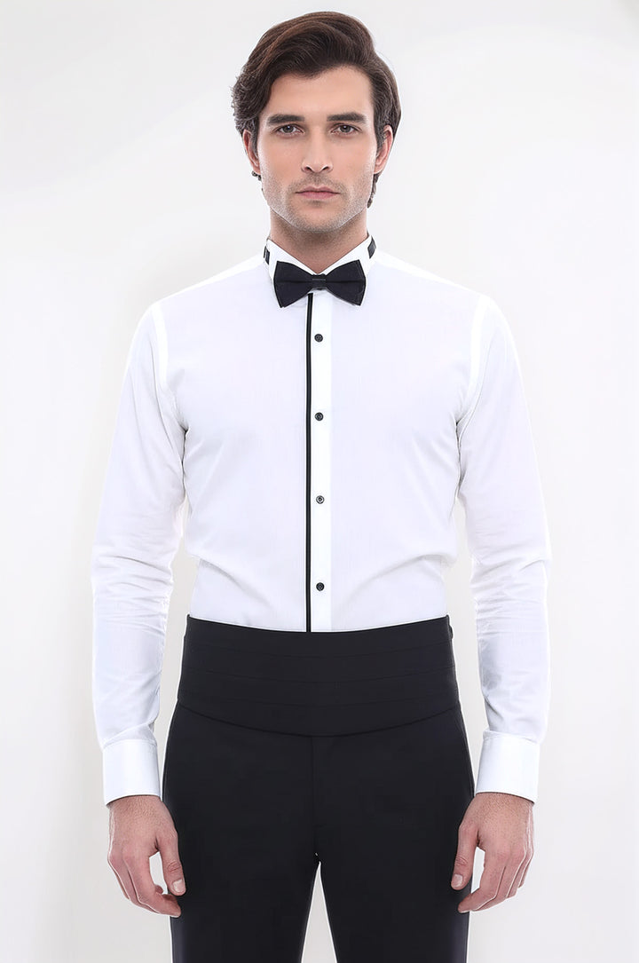 Uzun Kollu Krem Damatlık Gömlek - Wessi