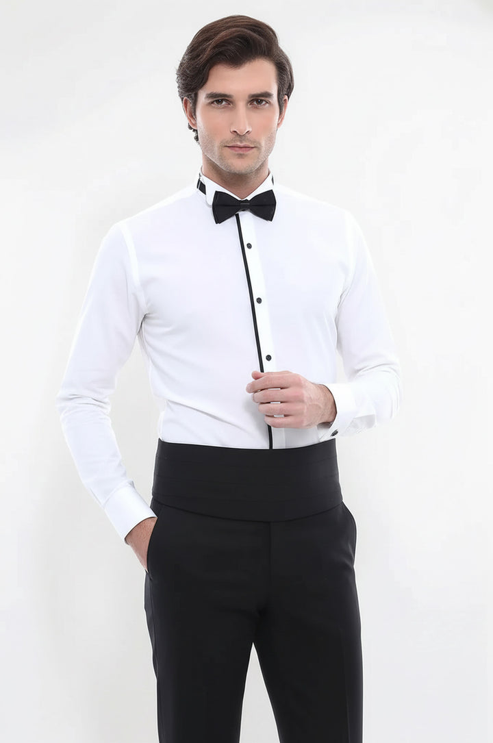 Uzun Kollu Krem Damatlık Gömlek - Wessi