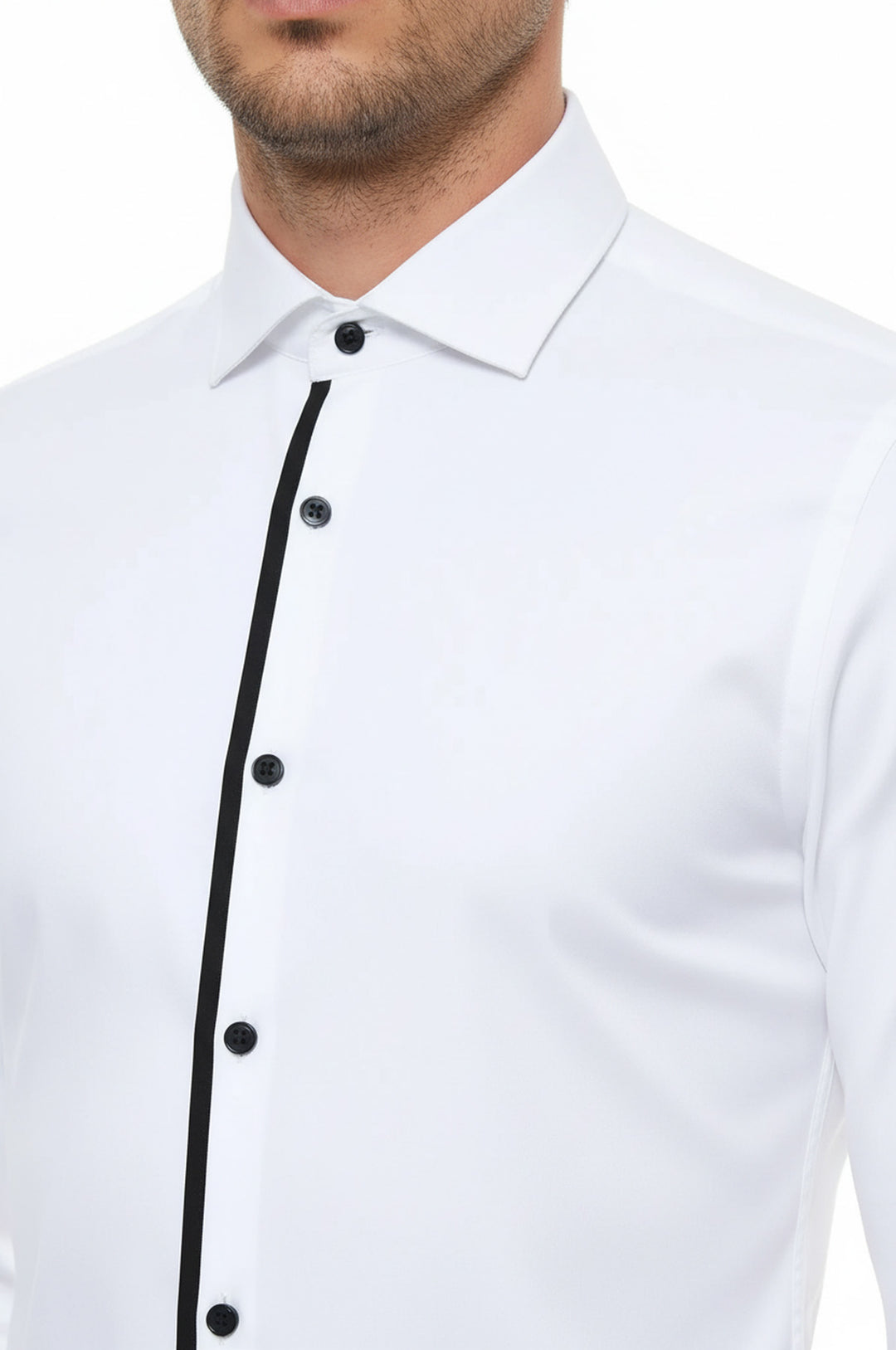 Siyah Düğmeli Uzun Kollu Beyaz Erkek Smokin Gömlek - Wessi