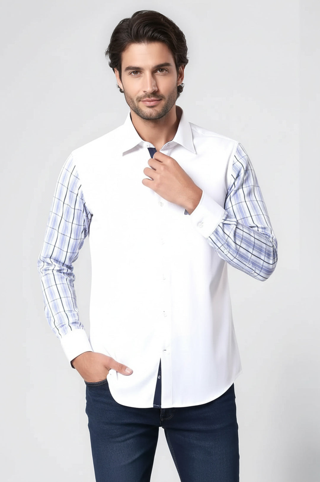 Kareli Kollu Beyaz Gömlek - Wessi