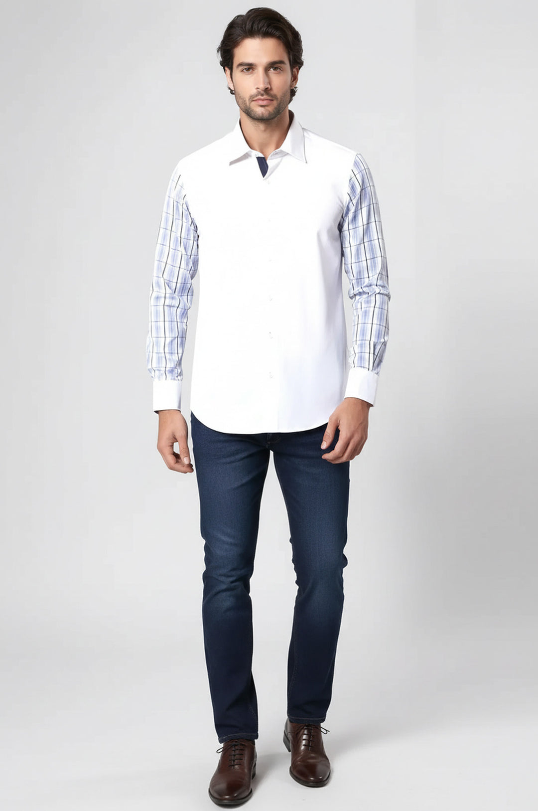 Kareli Kollu Beyaz Gömlek - Wessi