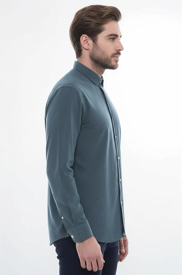 Desenli Yün Yeşil Gömlek - Wessi