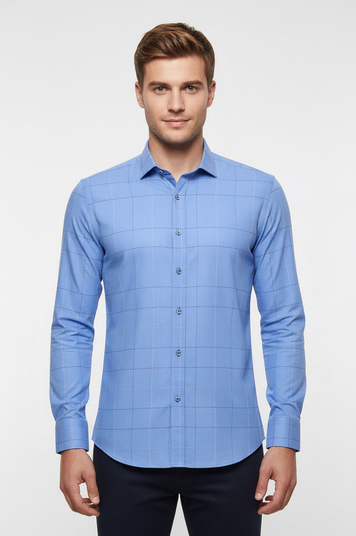 Slim Fit Kareli Mavi Gömlek - Wessi