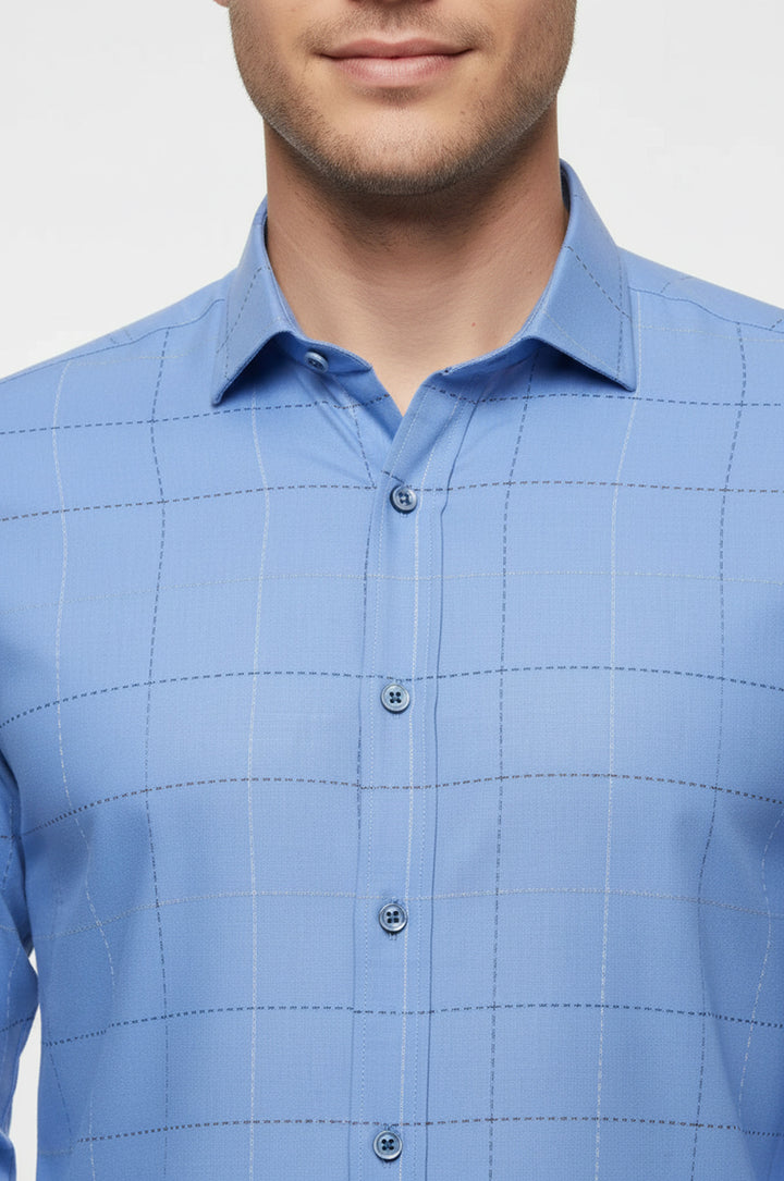 Slim Fit Kareli Mavi Gömlek - Wessi