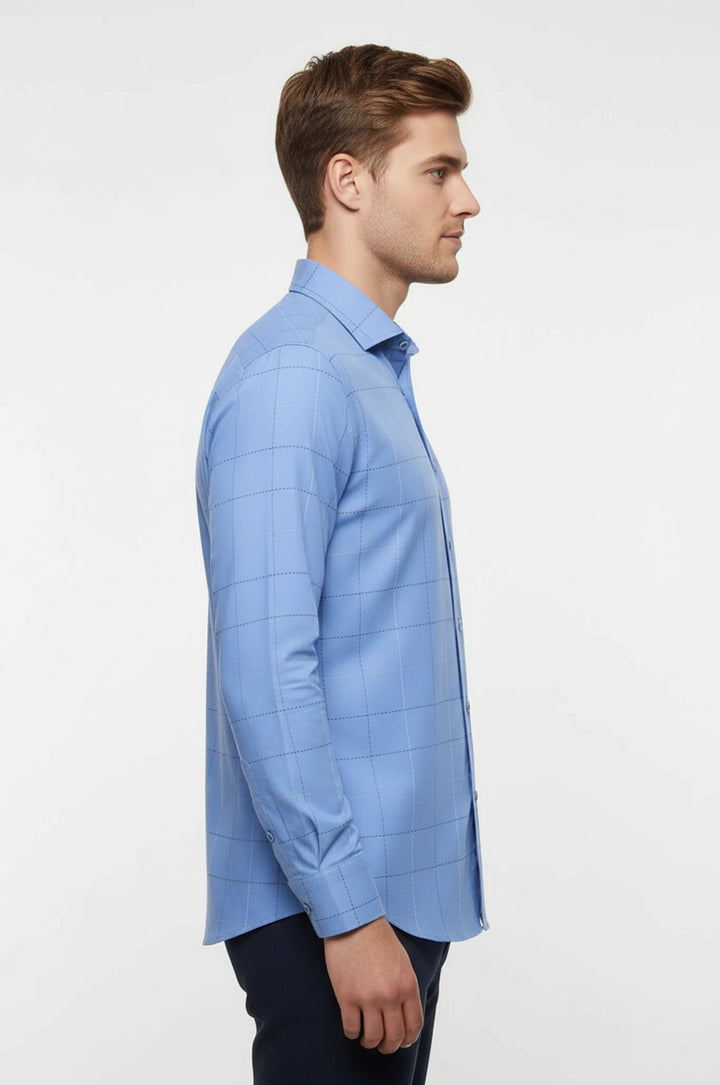 Slim Fit Kareli Mavi Gömlek - Wessi