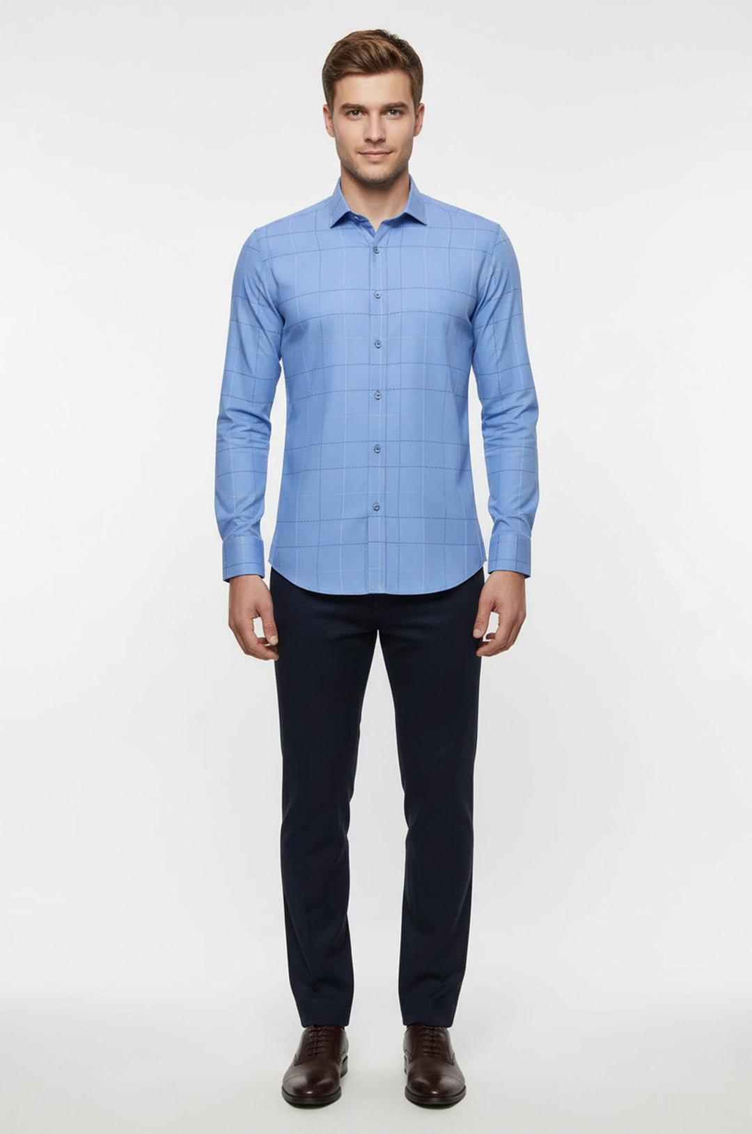 Slim Fit Kareli Mavi Gömlek - Wessi