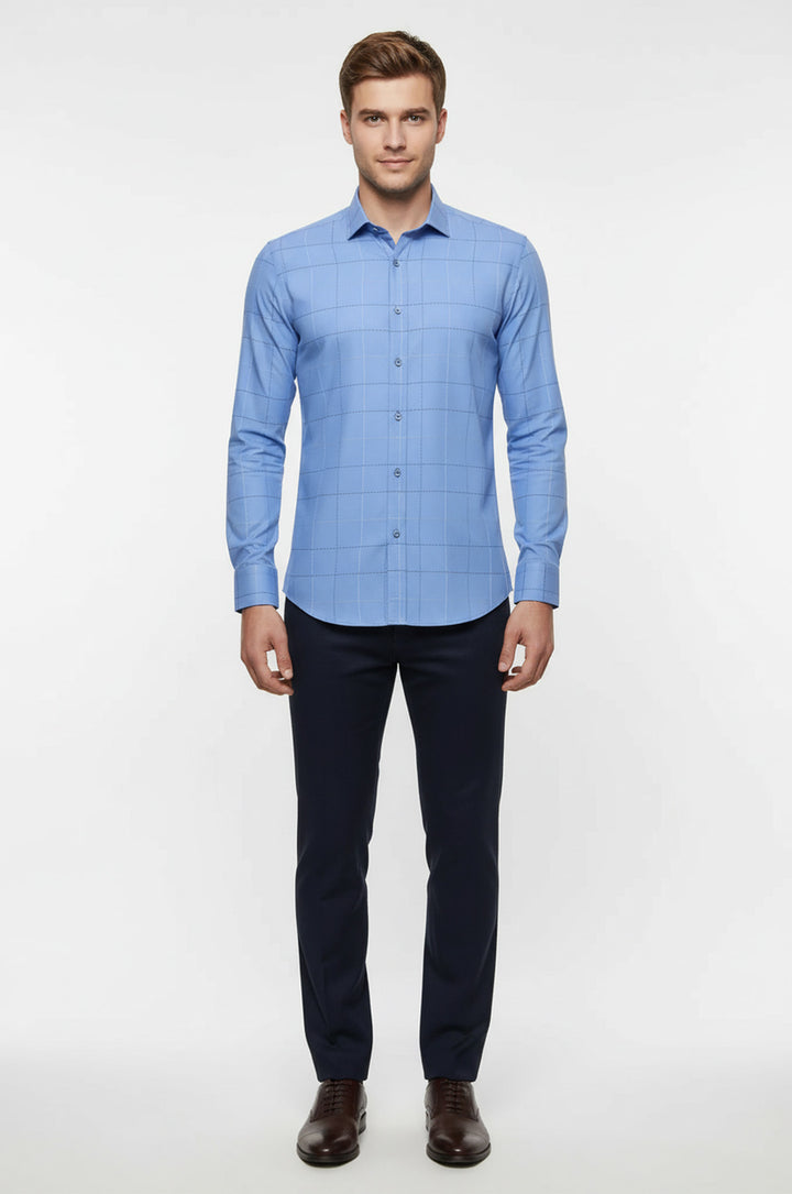 Slim Fit Kareli Mavi Gömlek - Wessi