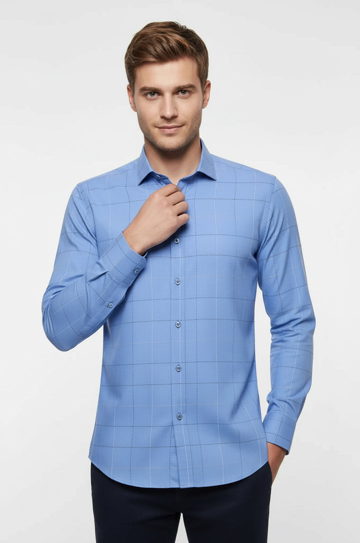 Slim Fit Kareli Mavi Gömlek - Wessi