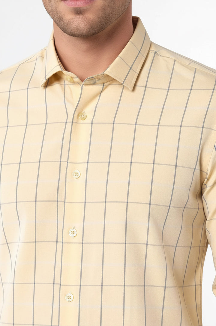 Mavi Ekoseli Sarı Erkek Gömlek | Wessi