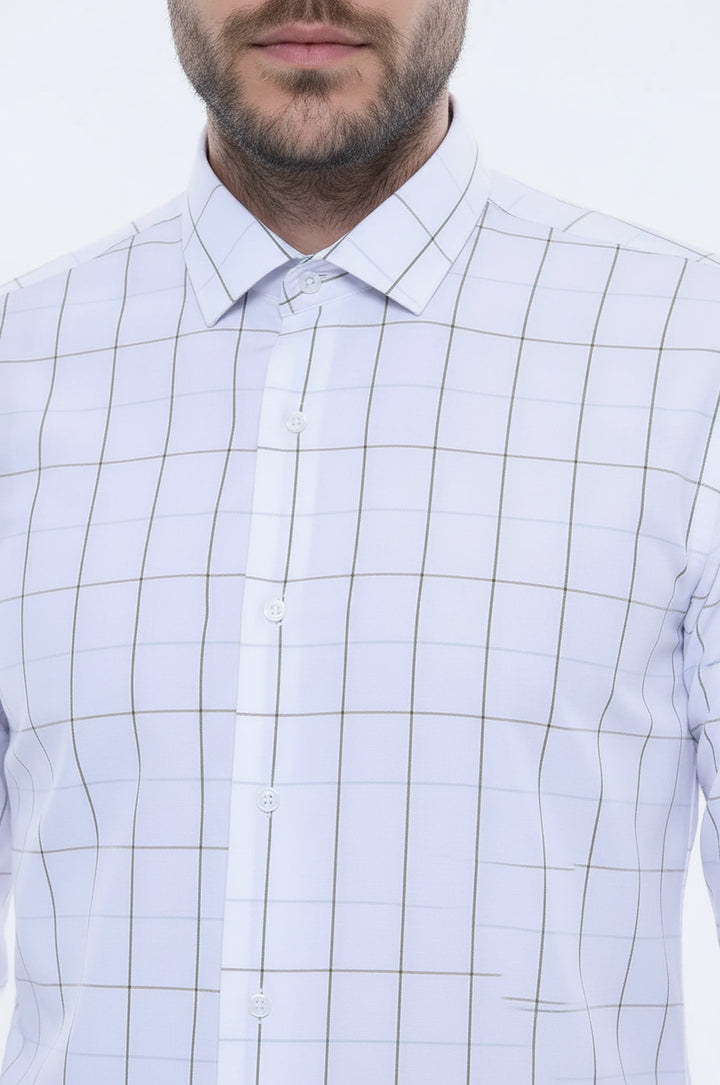 Beyaz Slim Fit Kareli Erkek Gömlek - Wessi