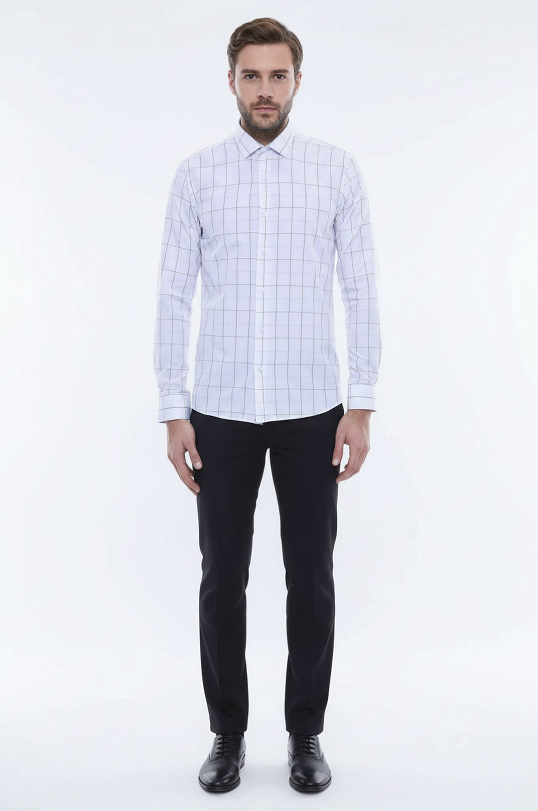 Beyaz Slim Fit Kareli Erkek Gömlek - Wessi