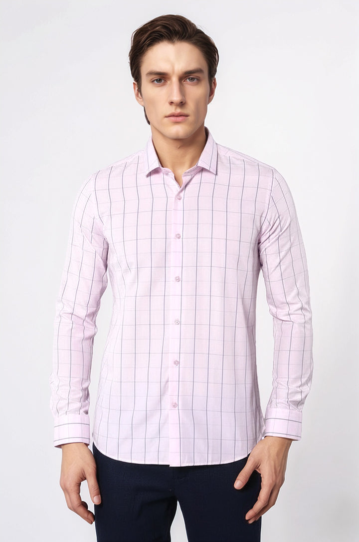 Açık Pembe Ekose Erkek Gömlek | Wessi