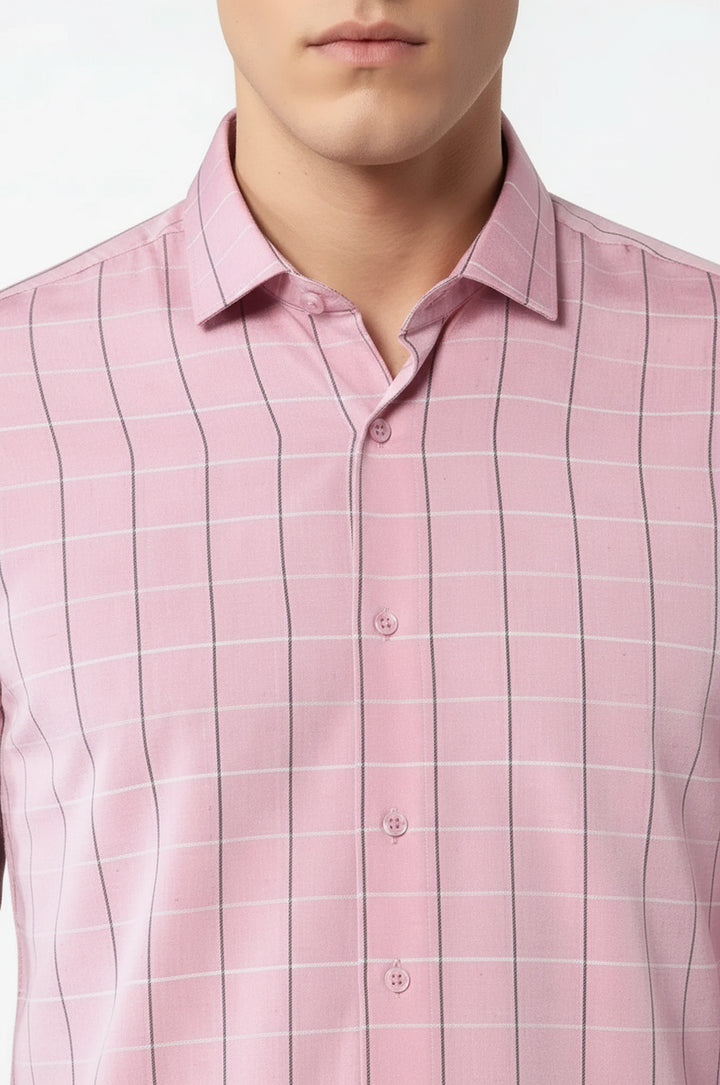 Pembe Ekoseli Pembe Erkek Gömlek | Wessi