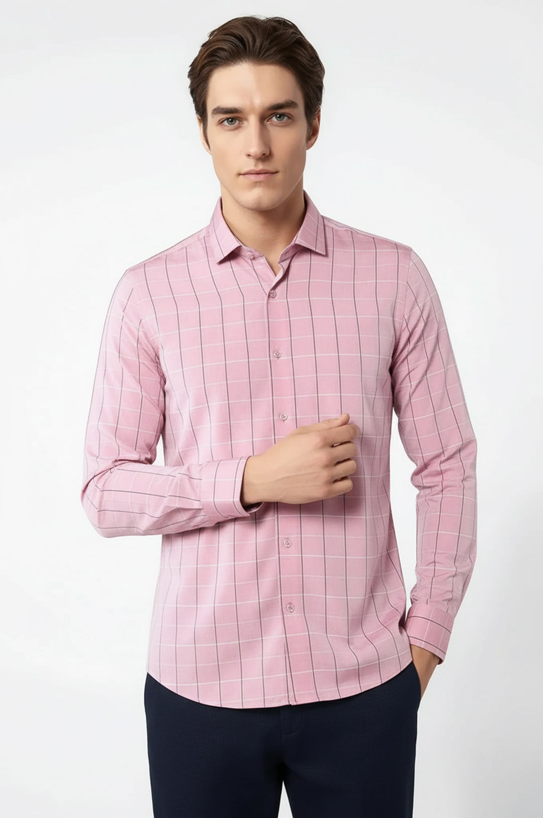 Pembe Ekoseli Pembe Erkek Gömlek | Wessi