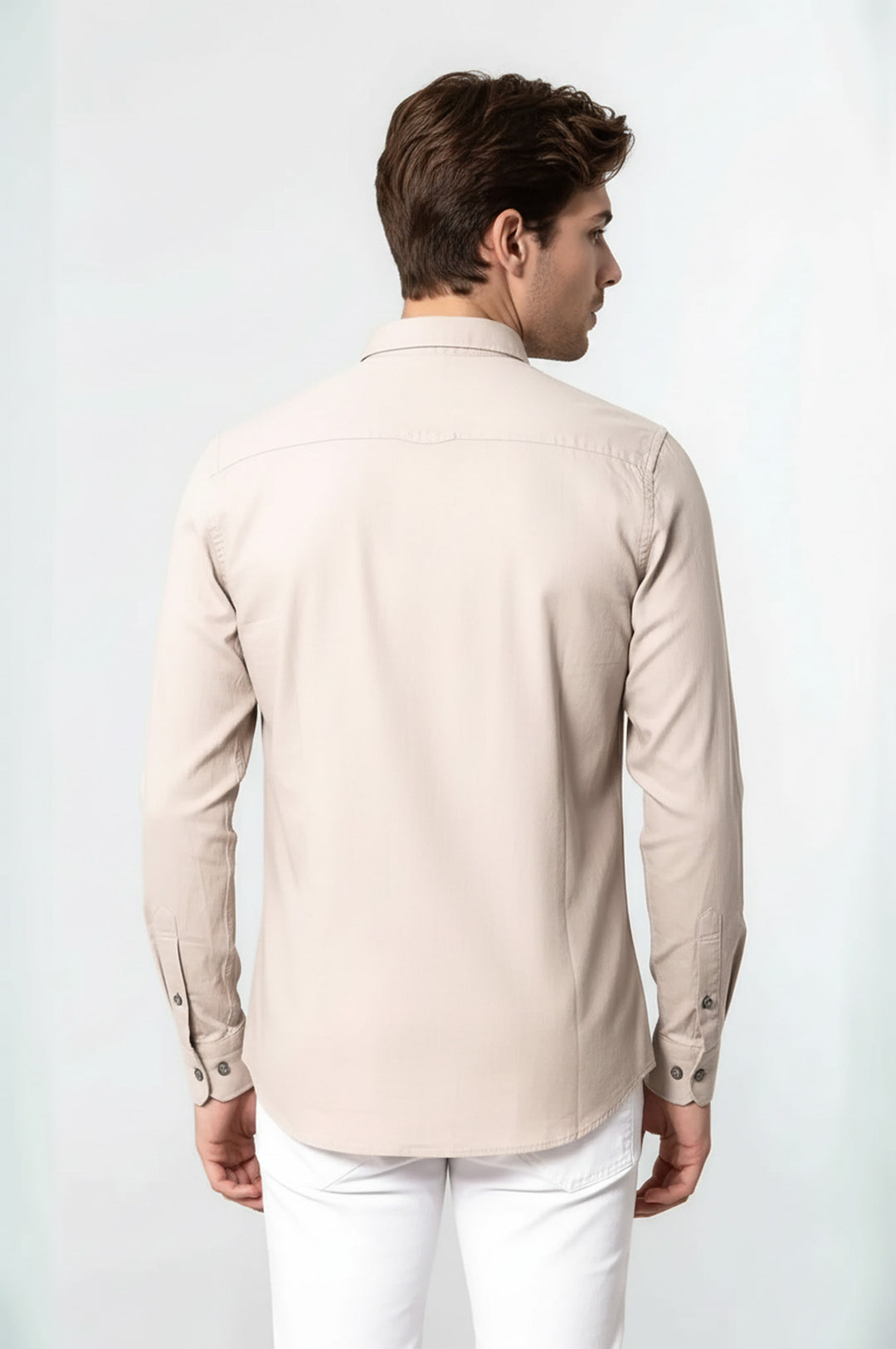 Pamuk Slimfit Armürlü Bej Gömlek - Wessi