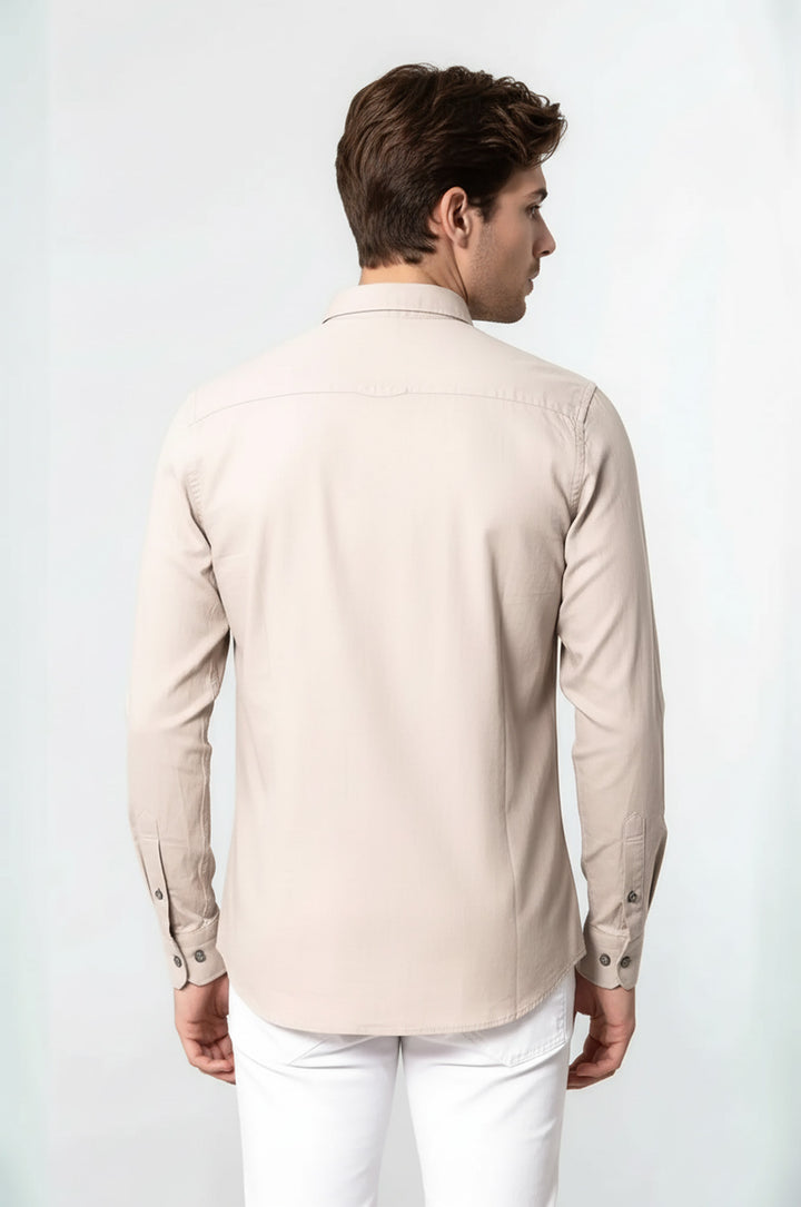 Pamuk Slimfit Armürlü Bej Gömlek - Wessi