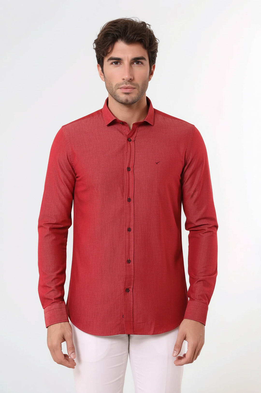 Desenli Pamuklu Slim Fit Bordo Gömlek - Wessi