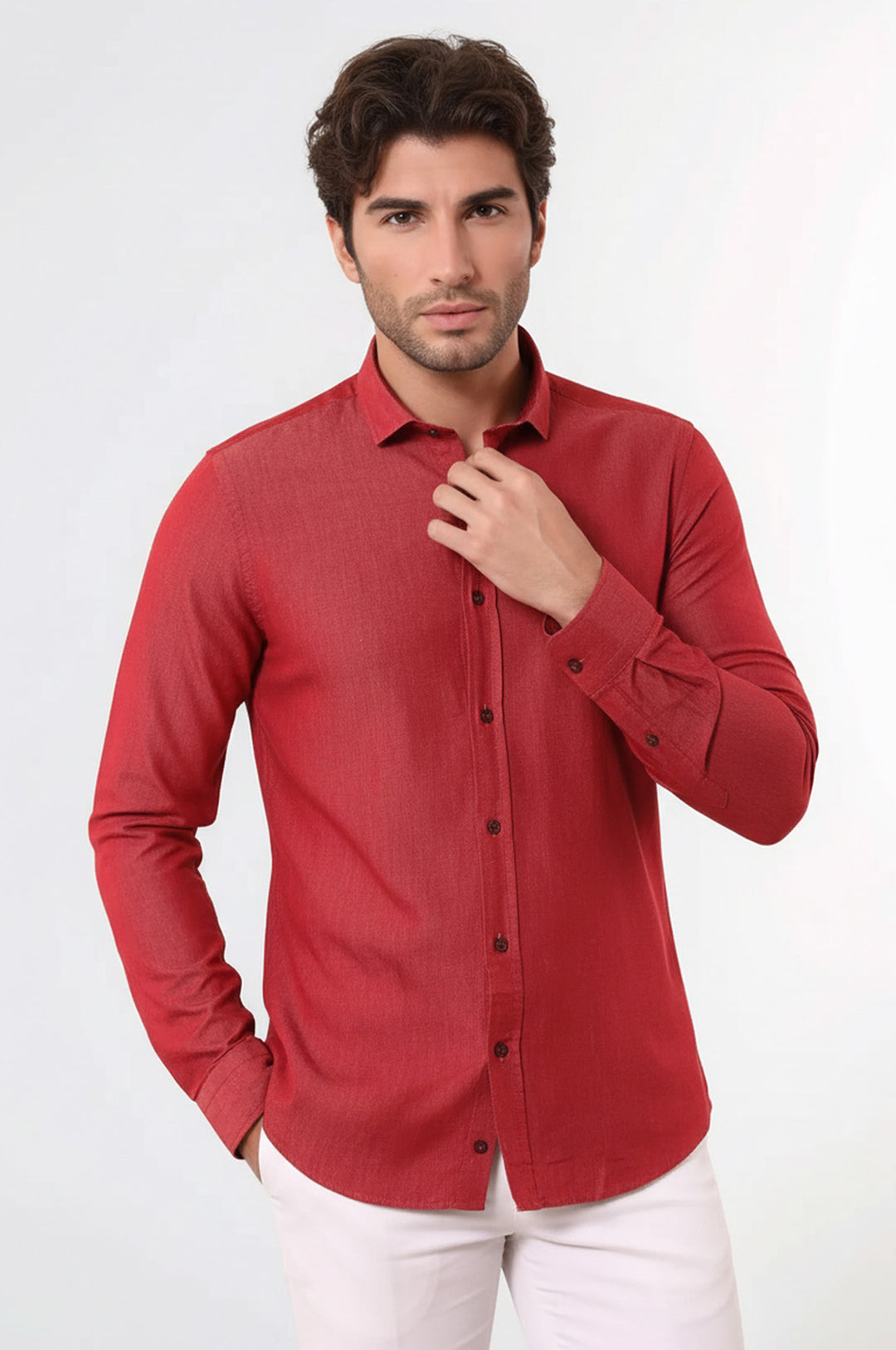 Desenli Pamuklu Slim Fit Bordo Gömlek - Wessi