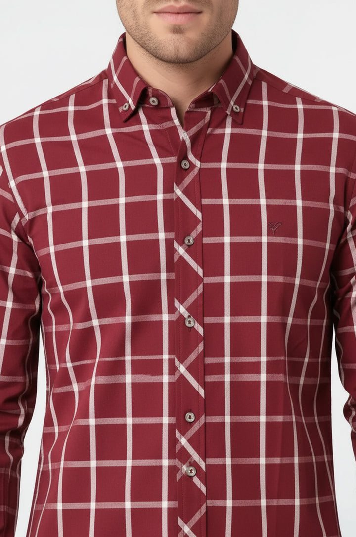 Ekoseli Slimfit Bordo Gömlek - Wessi