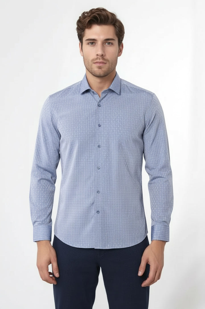 Armürlü Slimfit Mavi Gömlek - Wessi