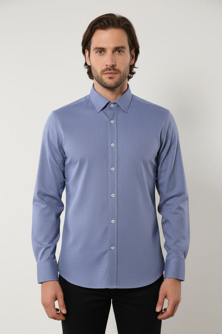 Mavi Düz Keten Gömlek | Wessi