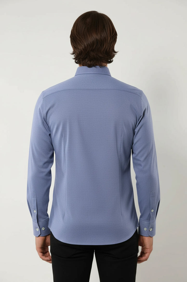 Mavi Düz Keten Gömlek | Wessi