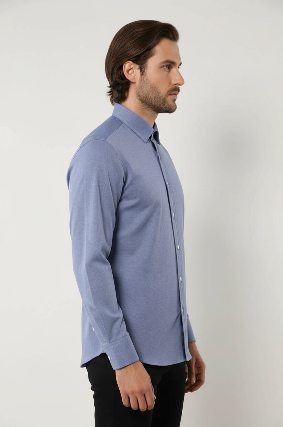 Mavi Düz Keten Gömlek | Wessi