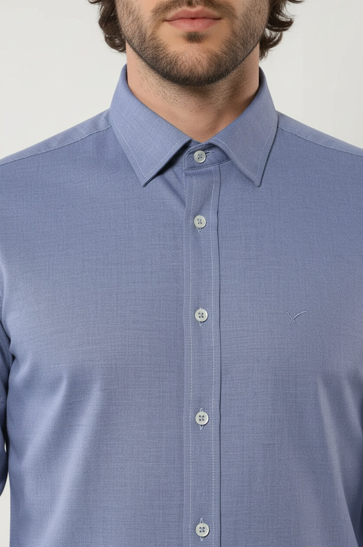 Mavi Düz Keten Gömlek | Wessi