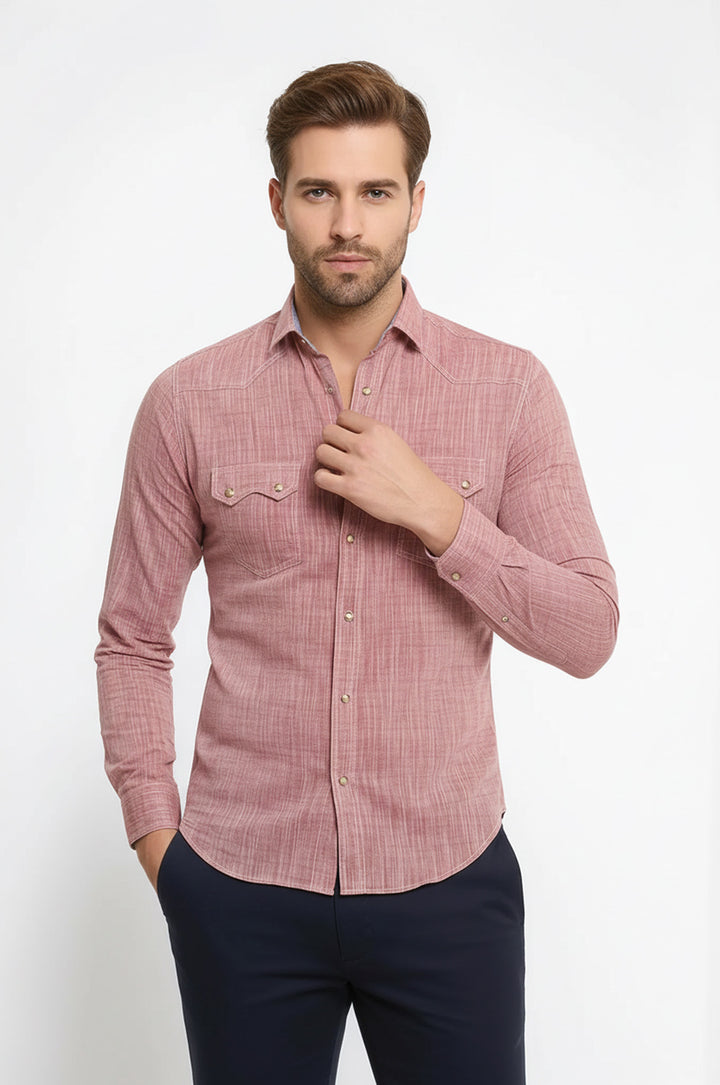 Cepli Kapaklı Keten Bordo Gömlek - Wessi