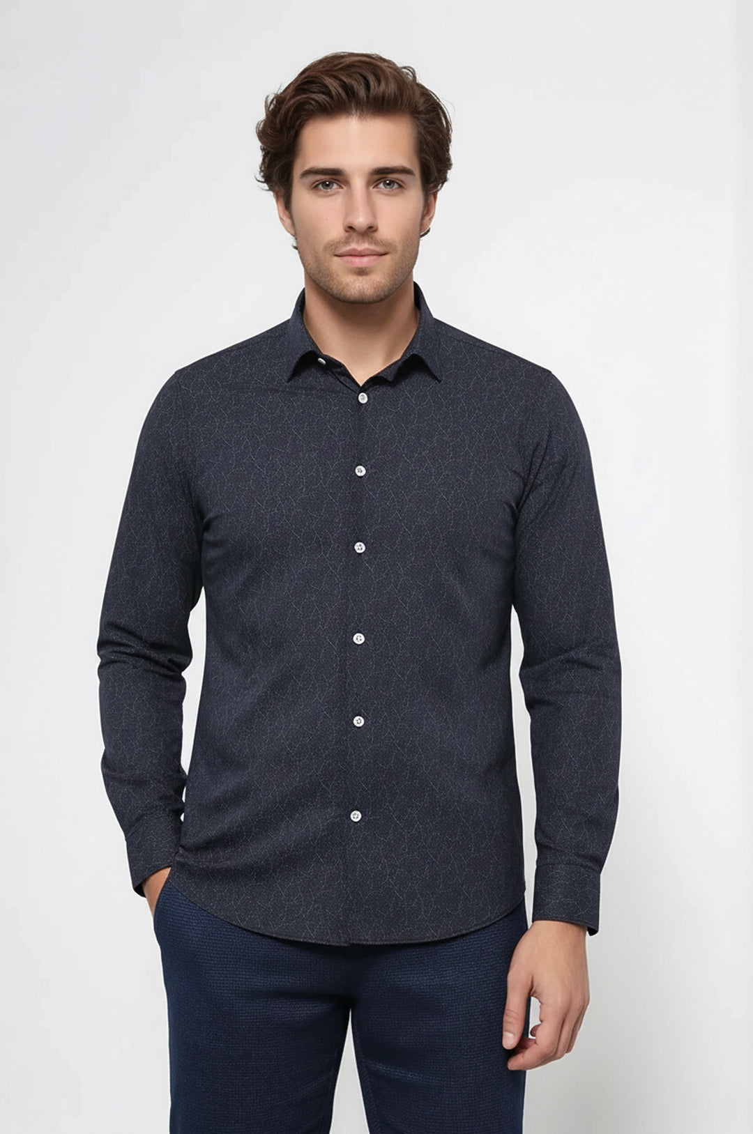 Desenli Siyah Uzun Kollu Gömlek | Wessi