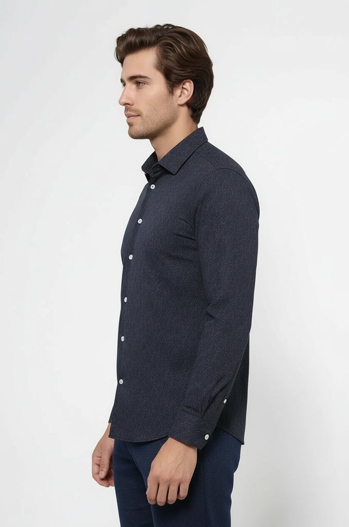 Desenli Siyah Uzun Kollu Gömlek | Wessi