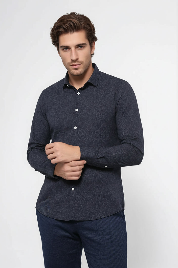 Desenli Siyah Uzun Kollu Gömlek | Wessi